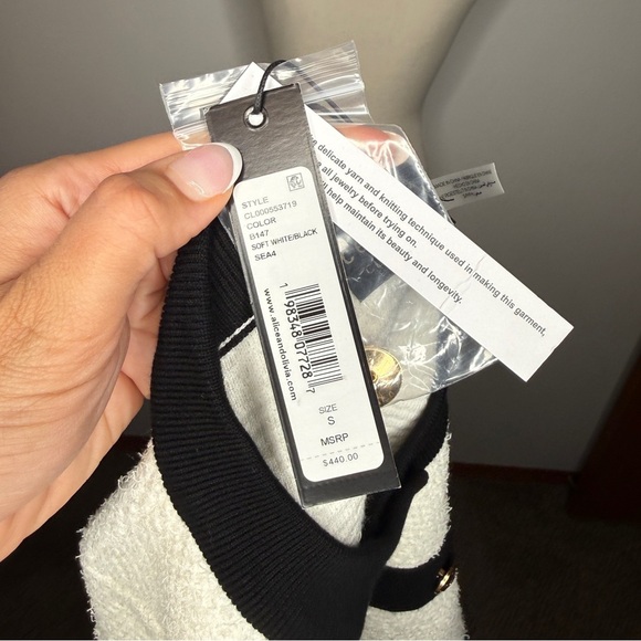 Alice + Olivia Claira Knit Cardigan Jacket Gold Buttons White Black NWT Size S - Picture 7 of 10